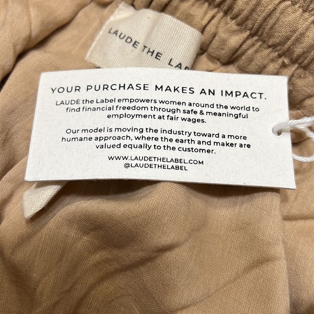 Laude The Label Tan Cropped Harem Drawstring Pants Organic Cotton Sz XS NWT - Picture 6 of 10